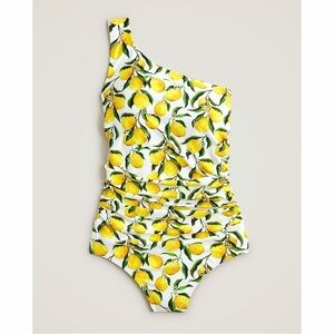 NWT J Crew Ruched One Shoulder One Piece Swimsuit Limoncello Lemon Fruit 12